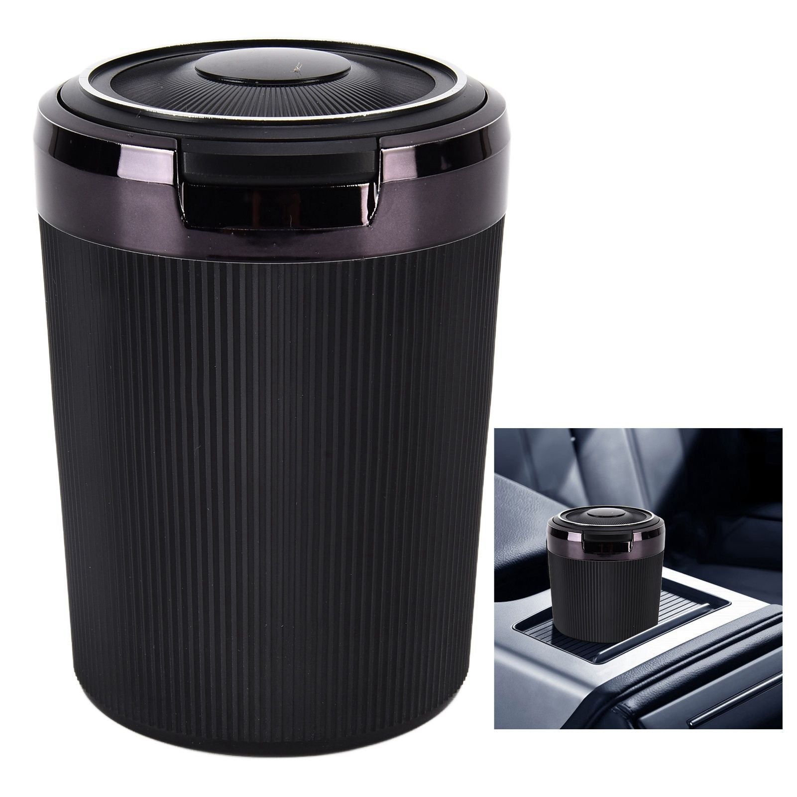 LED Car Ashtray with Lid 3W Portable Automobile Ashtray Car Cigarette Ashtray for Home OfficeBlack