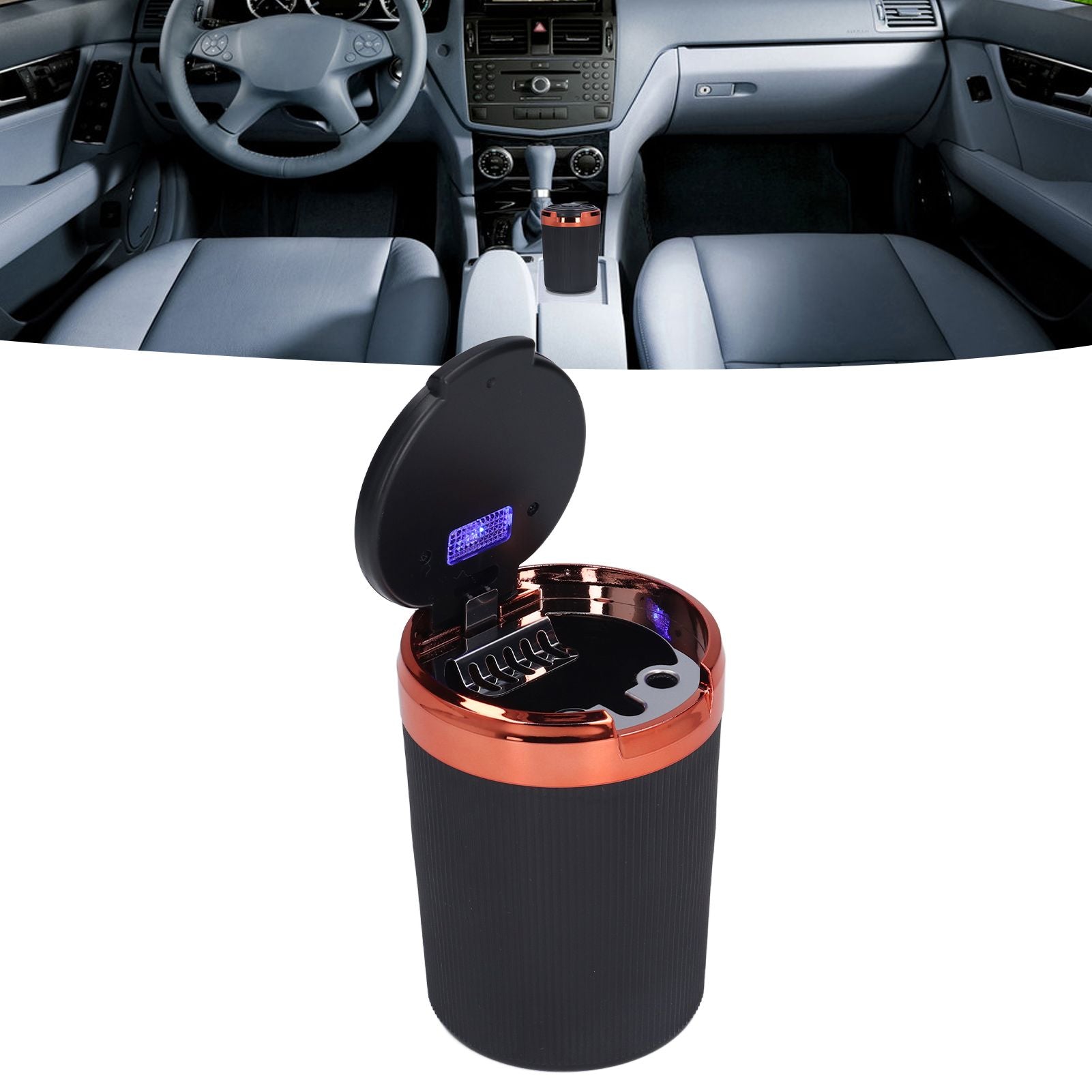 3W Luminous Car Ashtray with LED Light Lid Fireproof Smokeless Cigarette Ashtray for Home OfficeOrange