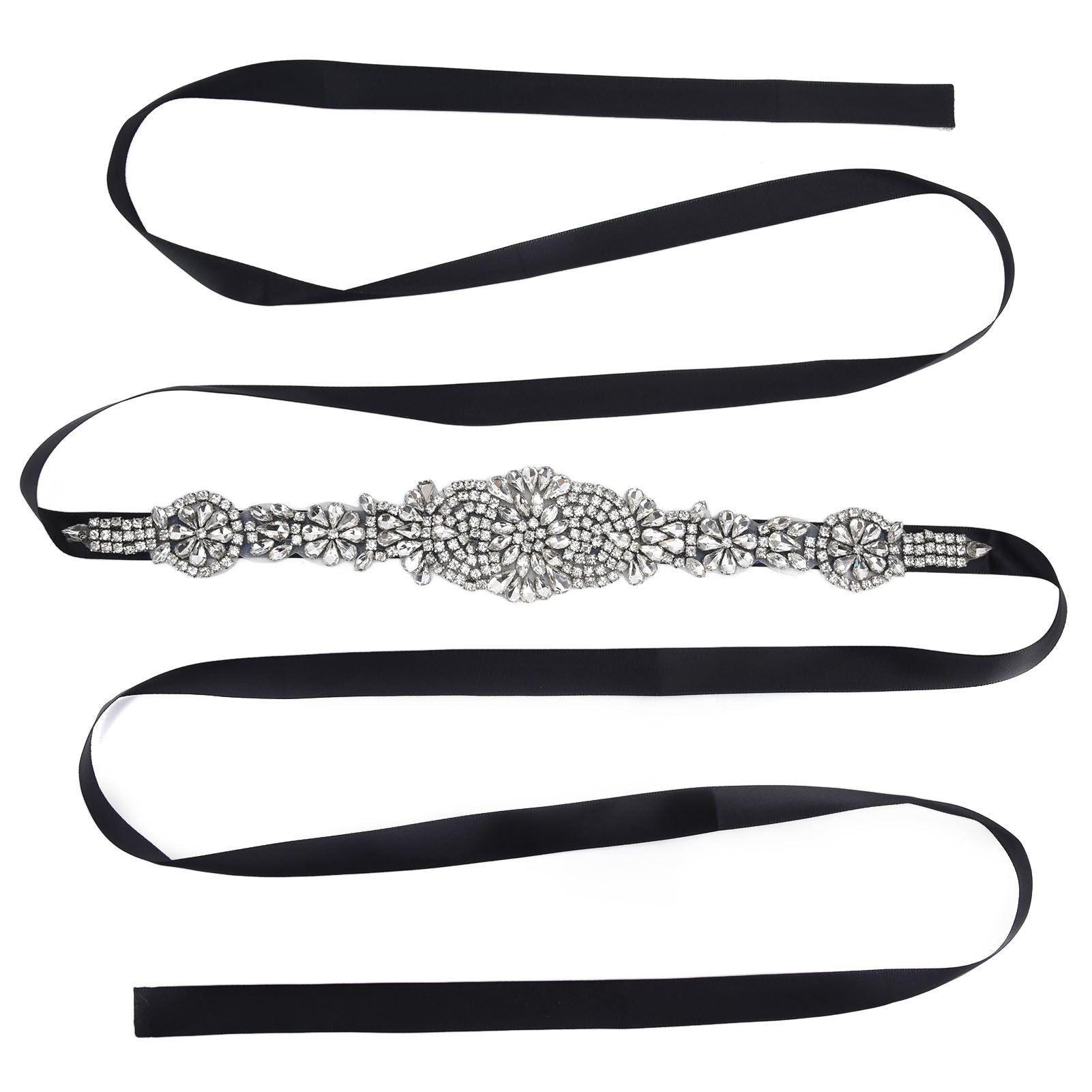 Rhinestone Wedding Dress Belt Elegant Waistbelt Clothes Accessories for Bride BridesmaidBlack