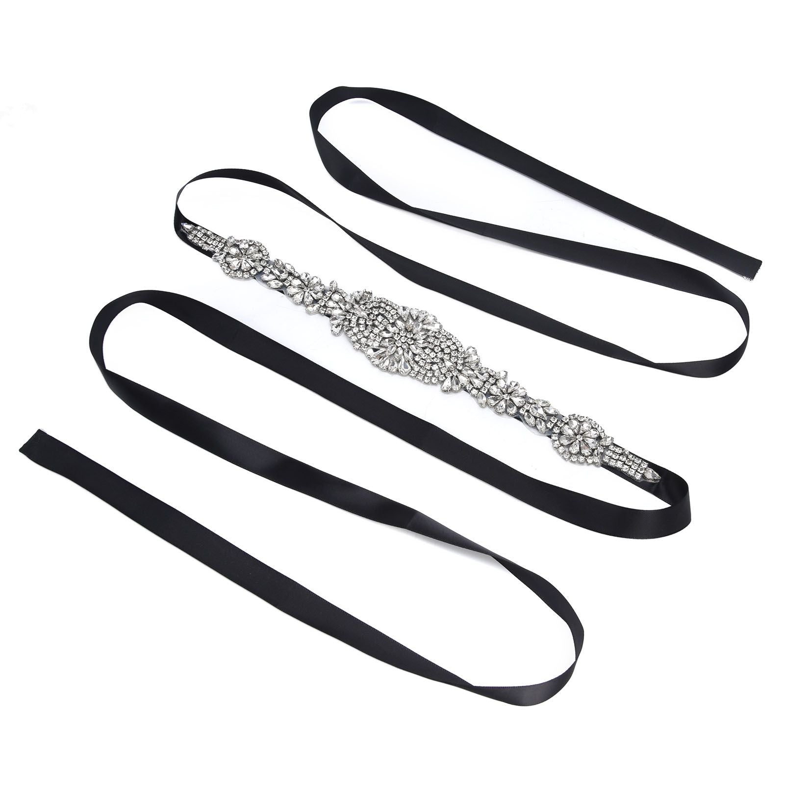 Rhinestone Wedding Dress Belt Elegant Waistbelt Clothes Accessories for Bride BridesmaidBlack
