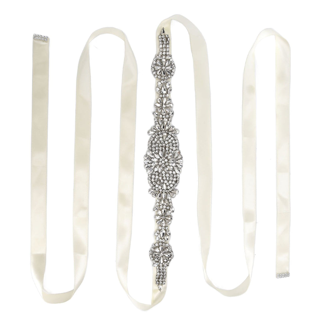 Rhinestone Wedding Dress Belt Elegant Waistbelt Clothes Accessories for Bride BridesmaidWhite