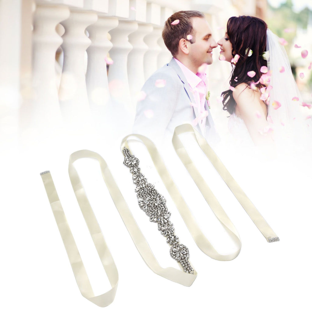 Rhinestone Wedding Dress Belt Elegant Waistbelt Clothes Accessories for Bride BridesmaidWhite