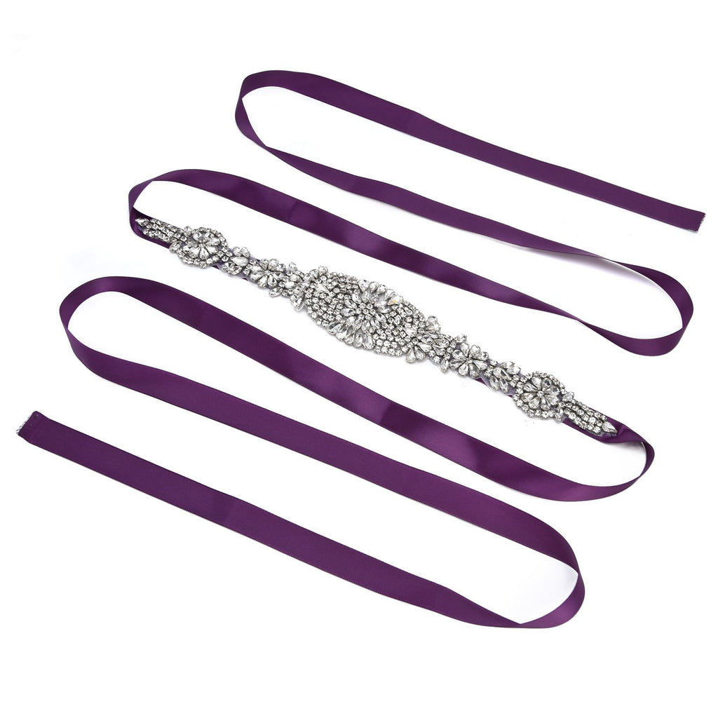 Rhinestone Wedding Dress Belt Elegant Waistbelt Clothes Accessories for Bride BridesmaidPurple