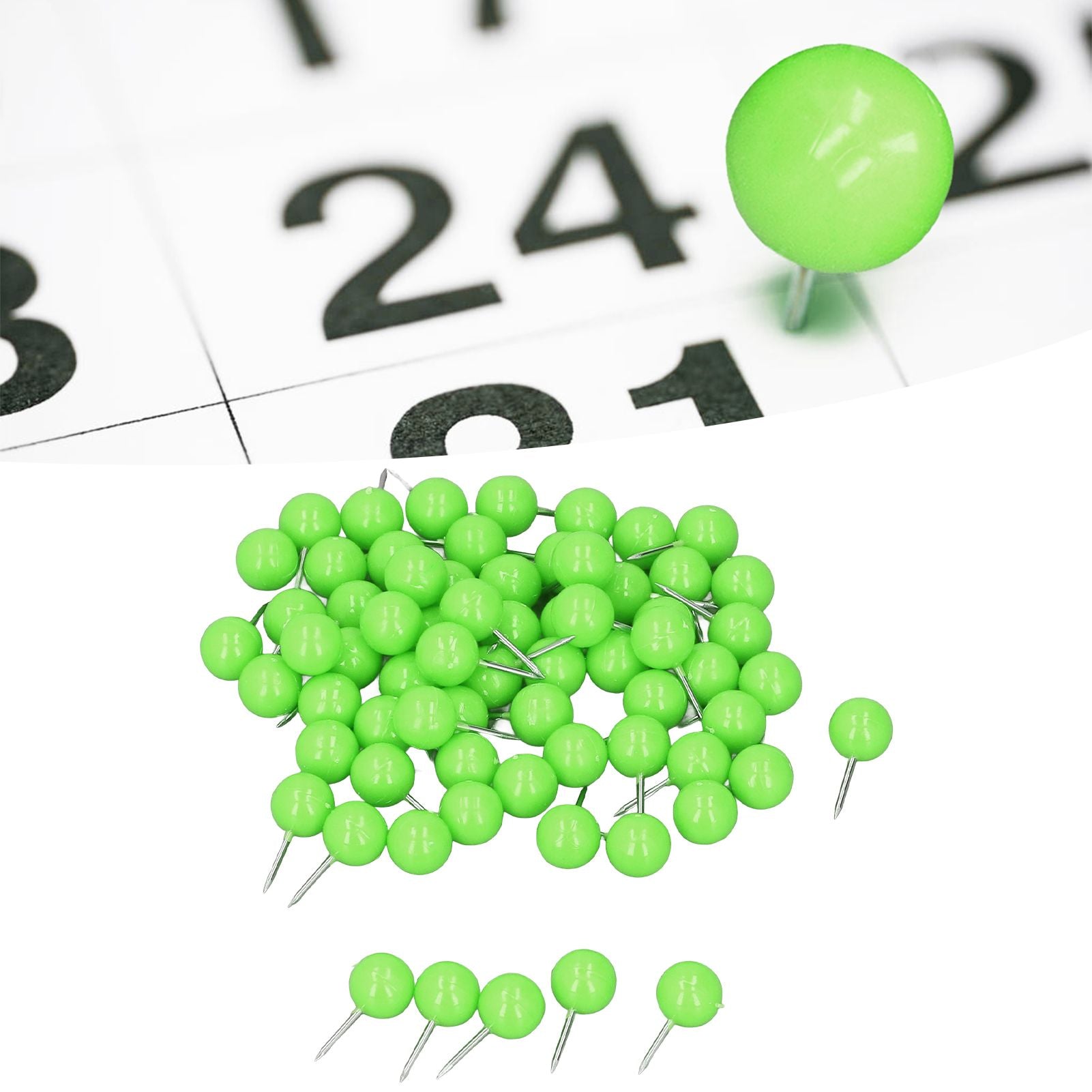 100Pcs Push Pins Map Tacks Steel Plastic Decorative Marking Pins for Cork Boards 9.5x20mm Green