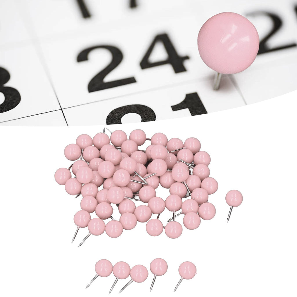 100Pcs Push Pins Map Tacks Steel Plastic Decorative Marking Pins for Cork Boards 9.5x20mm Pink