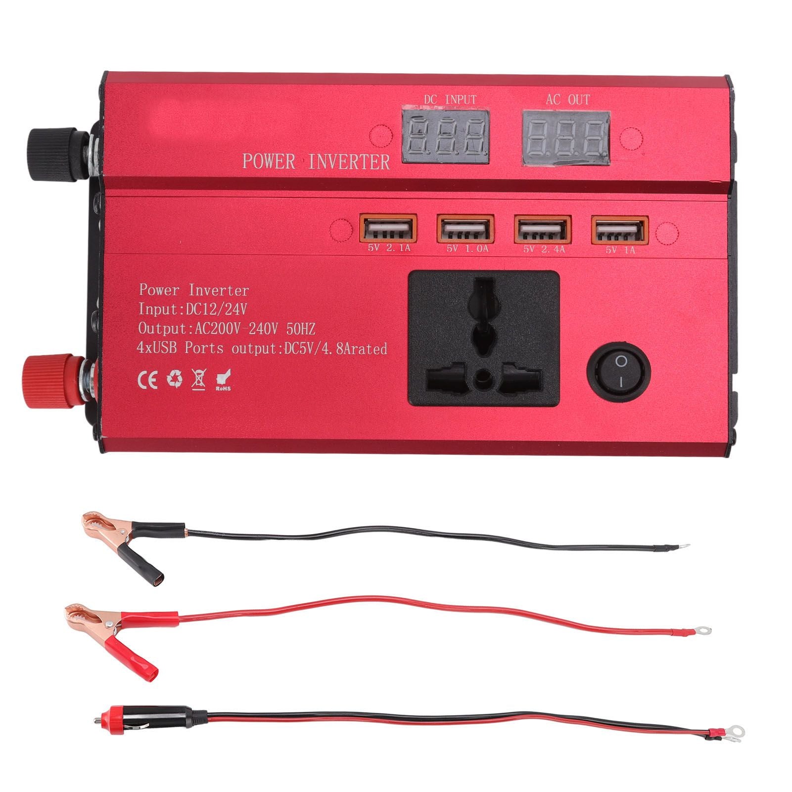 Car Power Inverter 12V 24V to 220V 420W LED Screen 4 USB Ports Aluminium