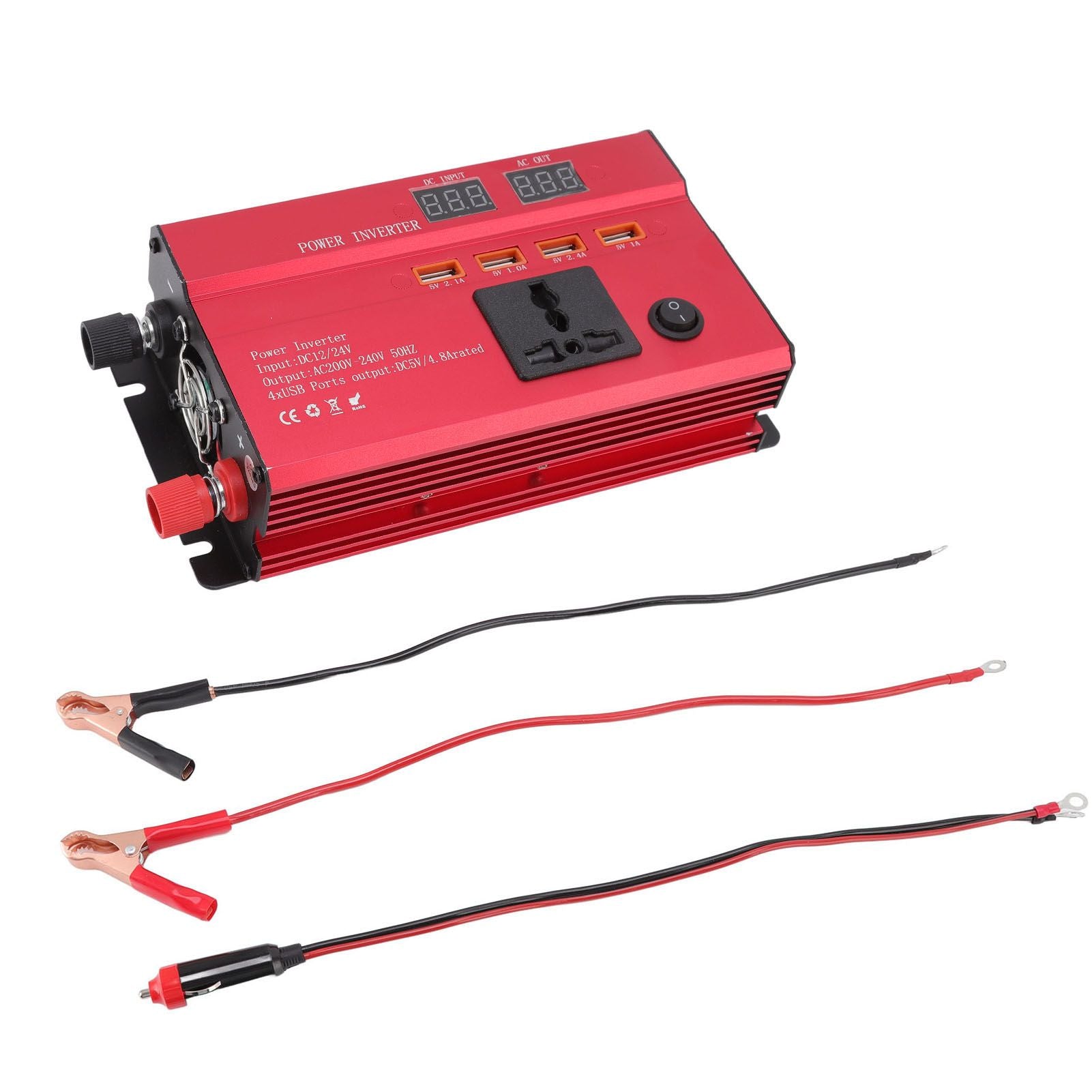 Car Power Inverter 12V 24V to 220V 420W LED Screen 4 USB Ports Aluminium