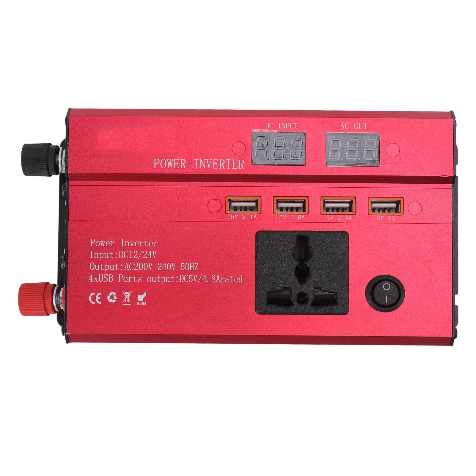 Car Power Inverter 12V 24V to 220V 420W LED Screen 4 USB Ports Aluminium