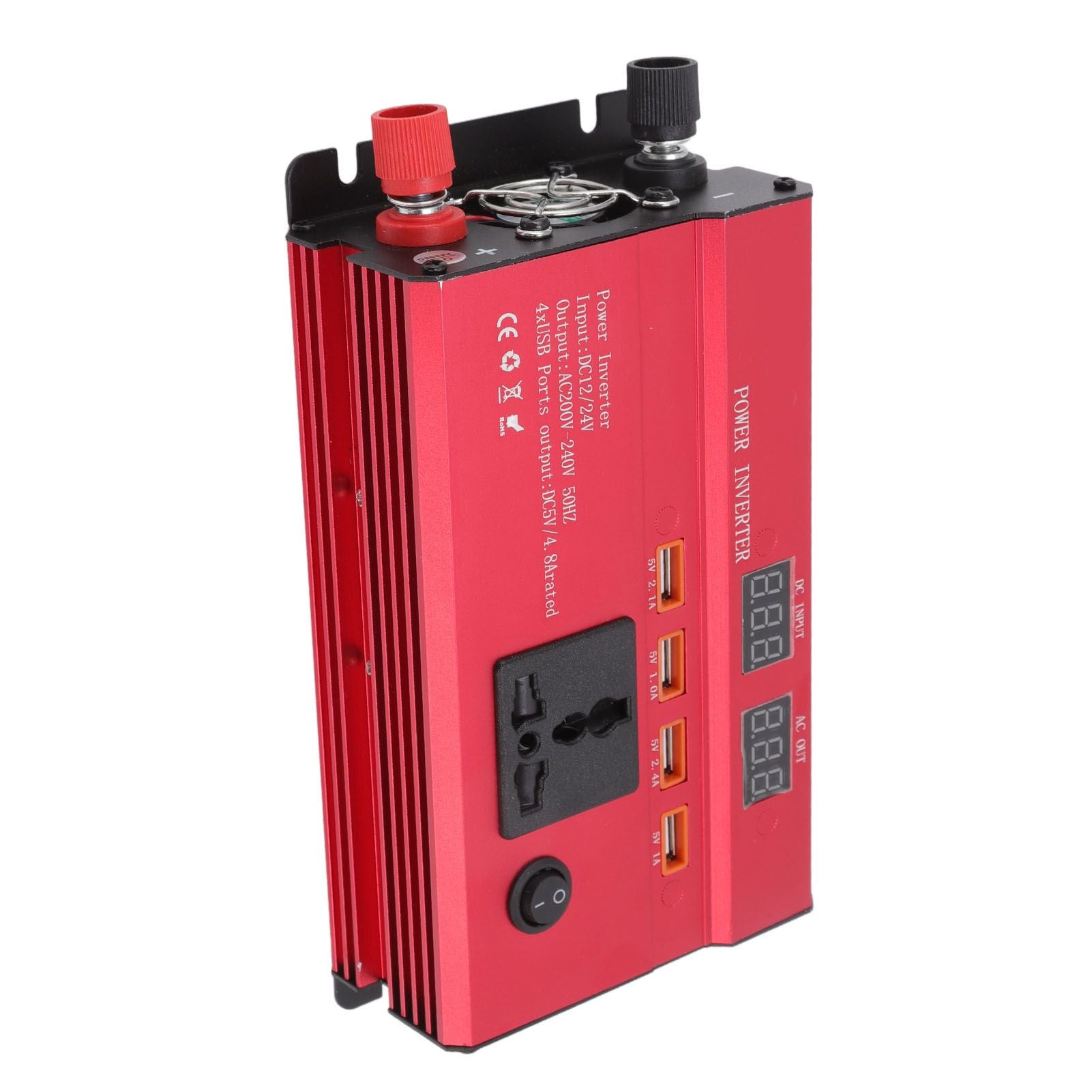 Car Power Inverter 12V 24V to 220V 420W LED Screen 4 USB Ports Aluminium