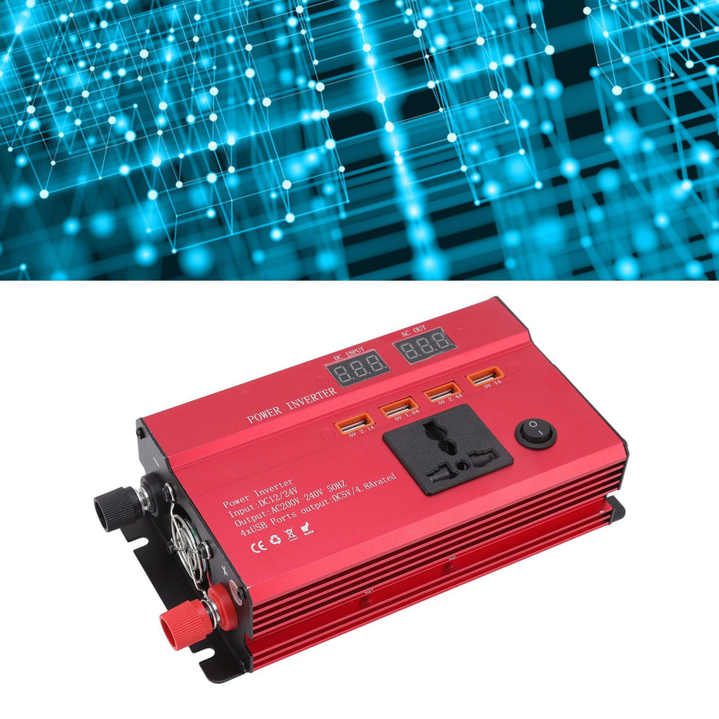 Car Power Inverter 12V 24V to 220V 420W LED Screen 4 USB Ports Aluminium