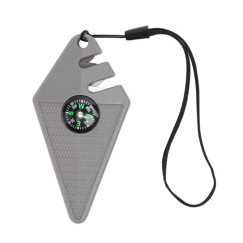 2PCS 6 in 1 Outdoor Knife Sharpener with Compass Survival Whistle Fish Hook Grinding Polishing Portable Gray