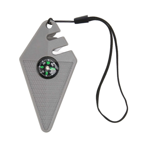 2PCS 6 in 1 Outdoor Knife Sharpener with Compass Survival Whistle Fish Hook Grinding Polishing Portable Gray