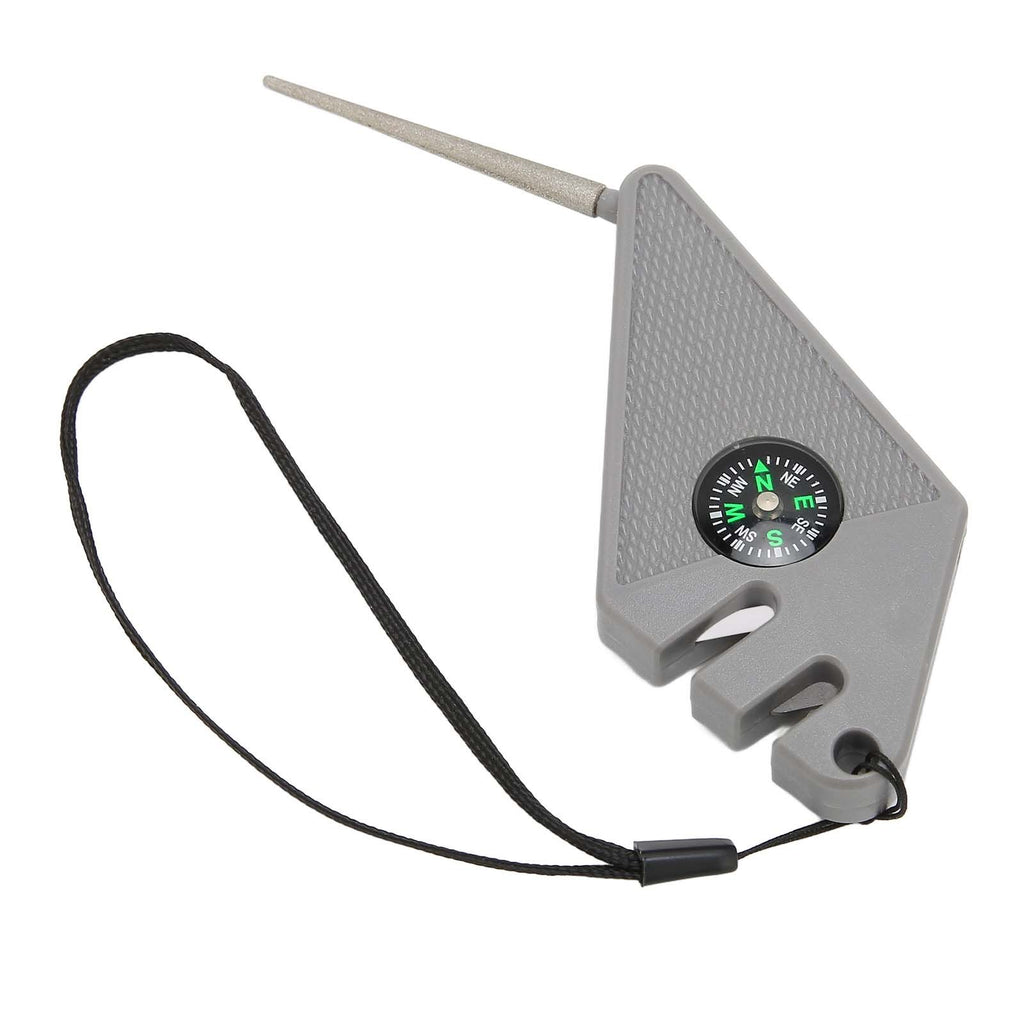 2PCS 6 in 1 Outdoor Knife Sharpener with Compass Survival Whistle Fish Hook Grinding Polishing Portable Gray