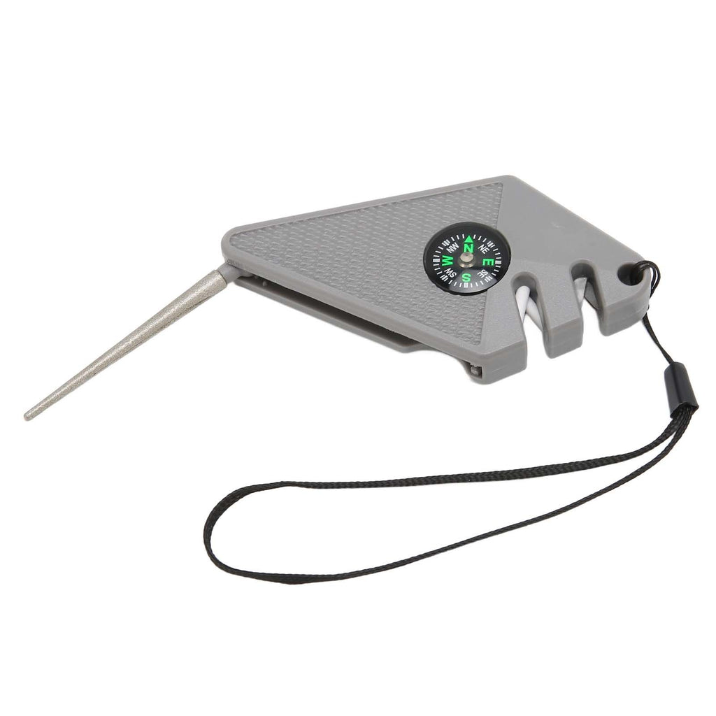 2PCS 6 in 1 Outdoor Knife Sharpener with Compass Survival Whistle Fish Hook Grinding Polishing Portable Gray