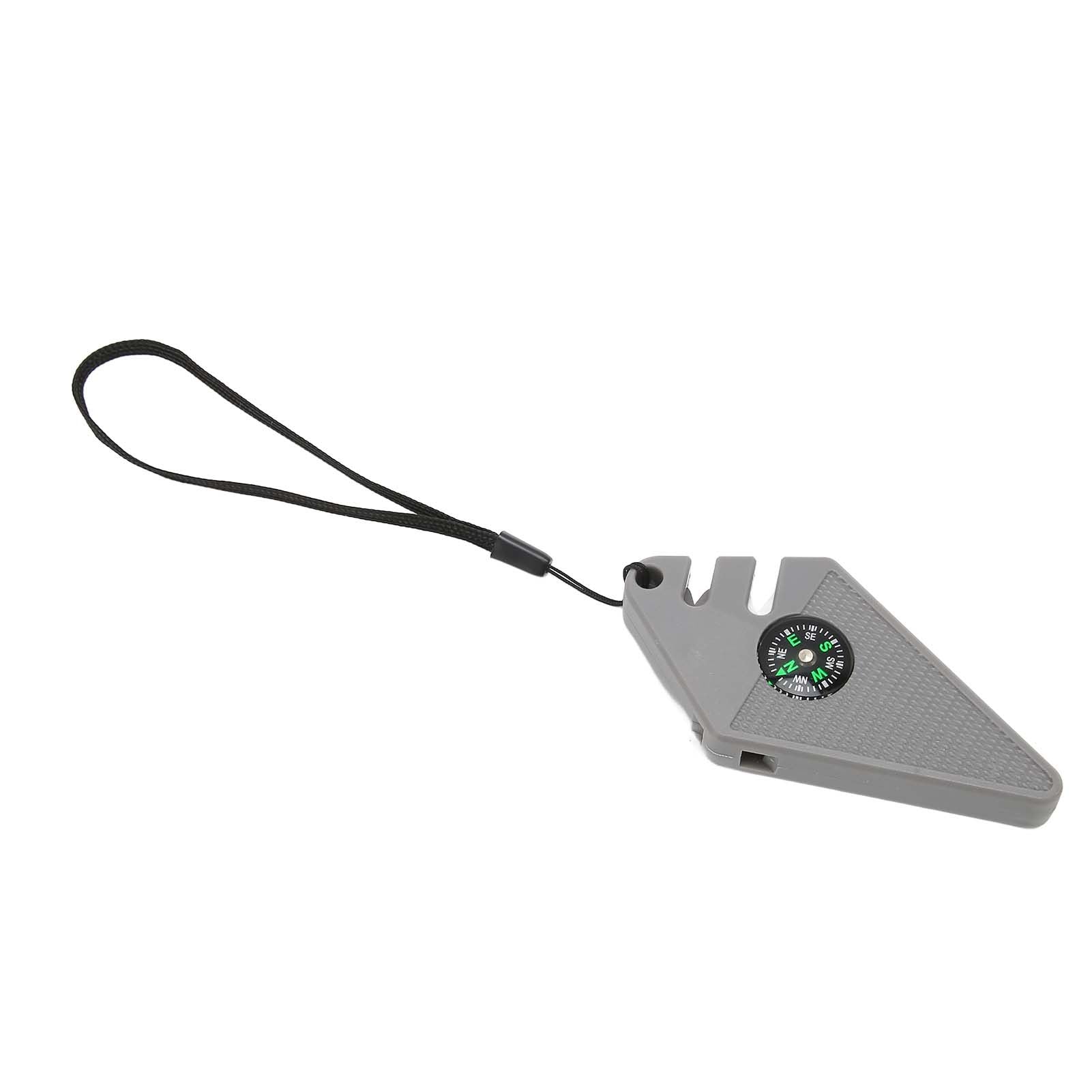 2PCS 6 in 1 Outdoor Knife Sharpener with Compass Survival Whistle Fish Hook Grinding Polishing Portable Gray