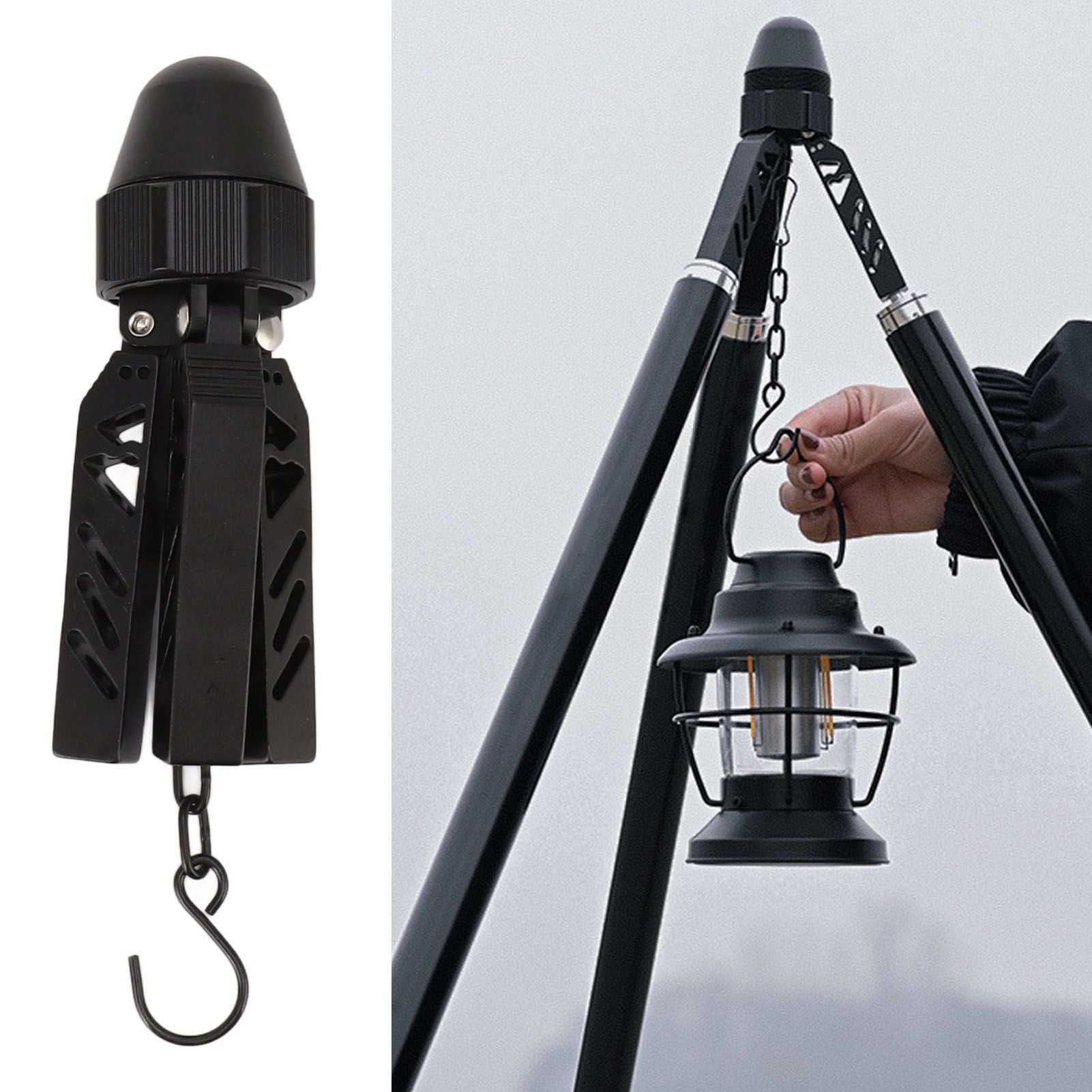 Camping Tripod Aluminum Alloy Stable Multifunctional Black A Shaped Tent Support Pole for Outdoor