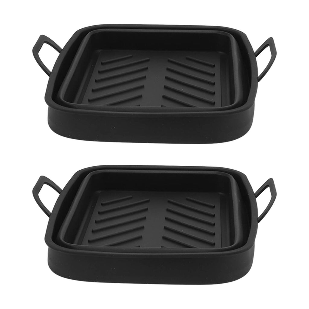 2 Pcs Silicone Air Cooker Pot with Handle Rectangular Fryer Liner Tray Replacement for Kitchen Cooking Accessories Black
