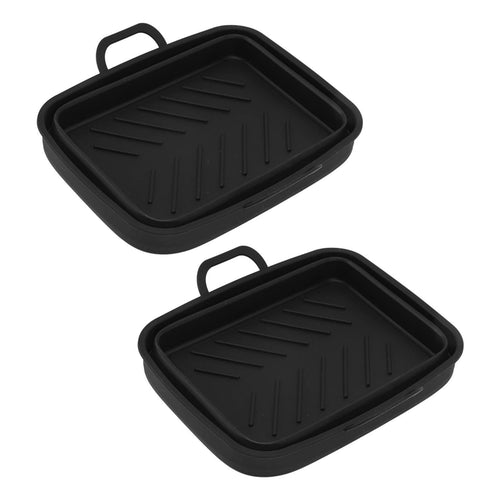 2 Pcs Silicone Air Cooker Pot with Handle Rectangular Fryer Liner Tray Replacement for Kitchen Cooking Accessories Black