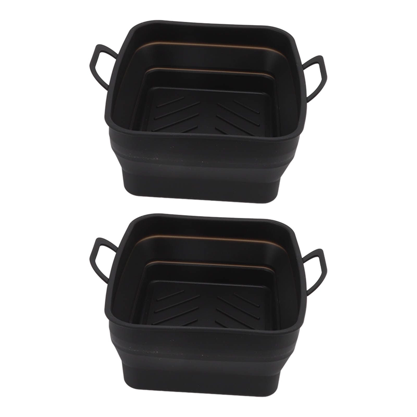 2 Pcs Silicone Air Cooker Pot with Handle Rectangular Fryer Liner Tray Replacement for Kitchen Cooking Accessories Black