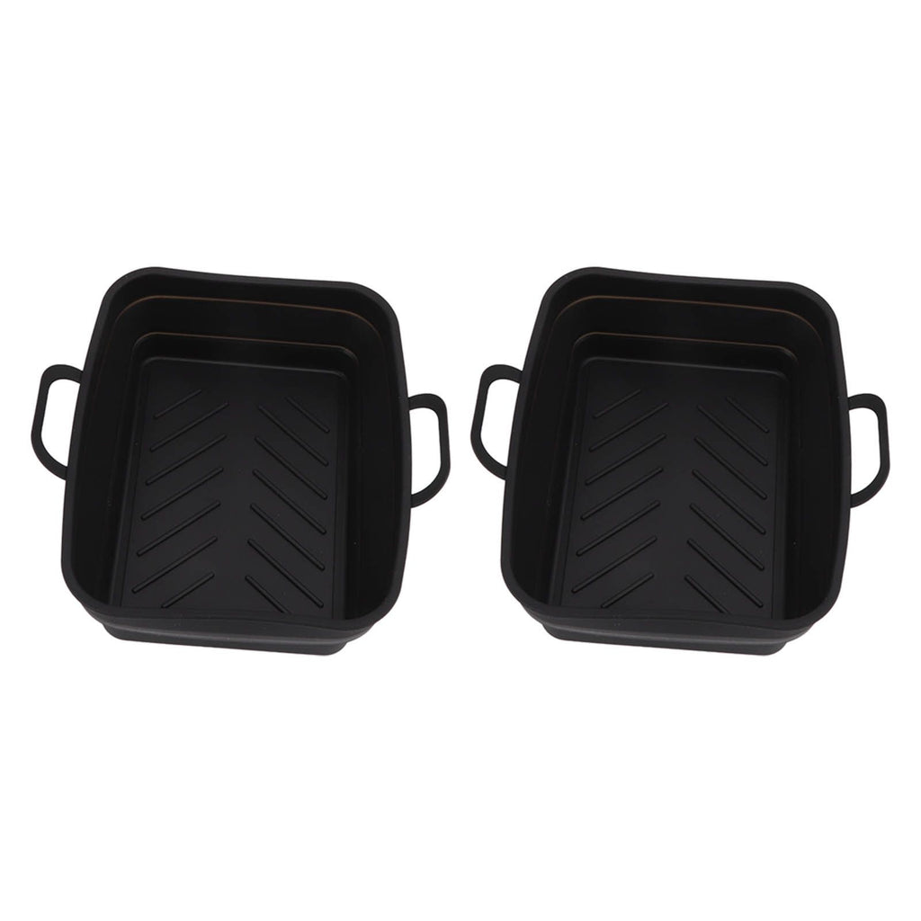 2 Pcs Silicone Air Cooker Pot with Handle Rectangular Fryer Liner Tray Replacement for Kitchen Cooking Accessories Black