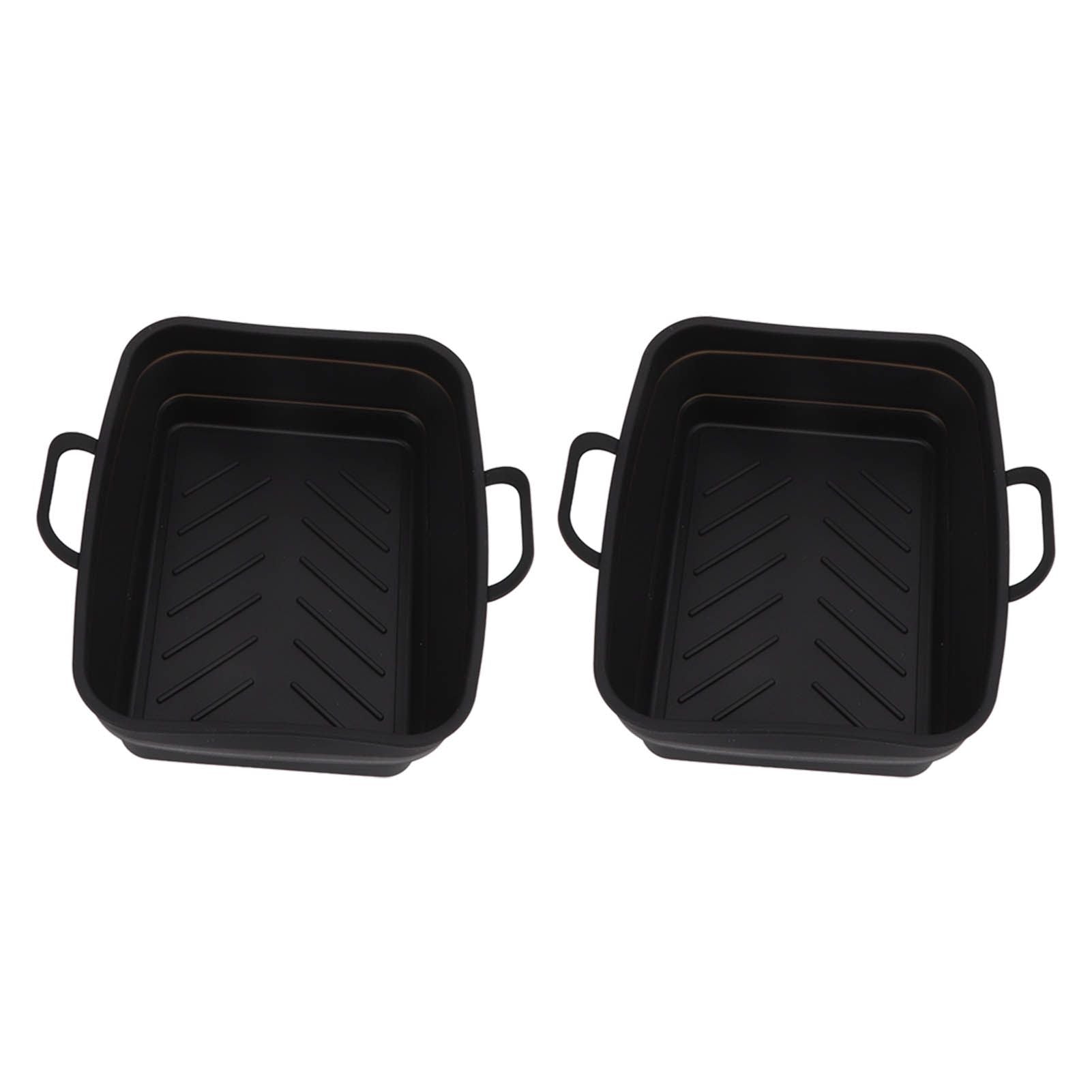 2 Pcs Silicone Air Cooker Pot with Handle Rectangular Fryer Liner Tray Replacement for Kitchen Cooking Accessories Black