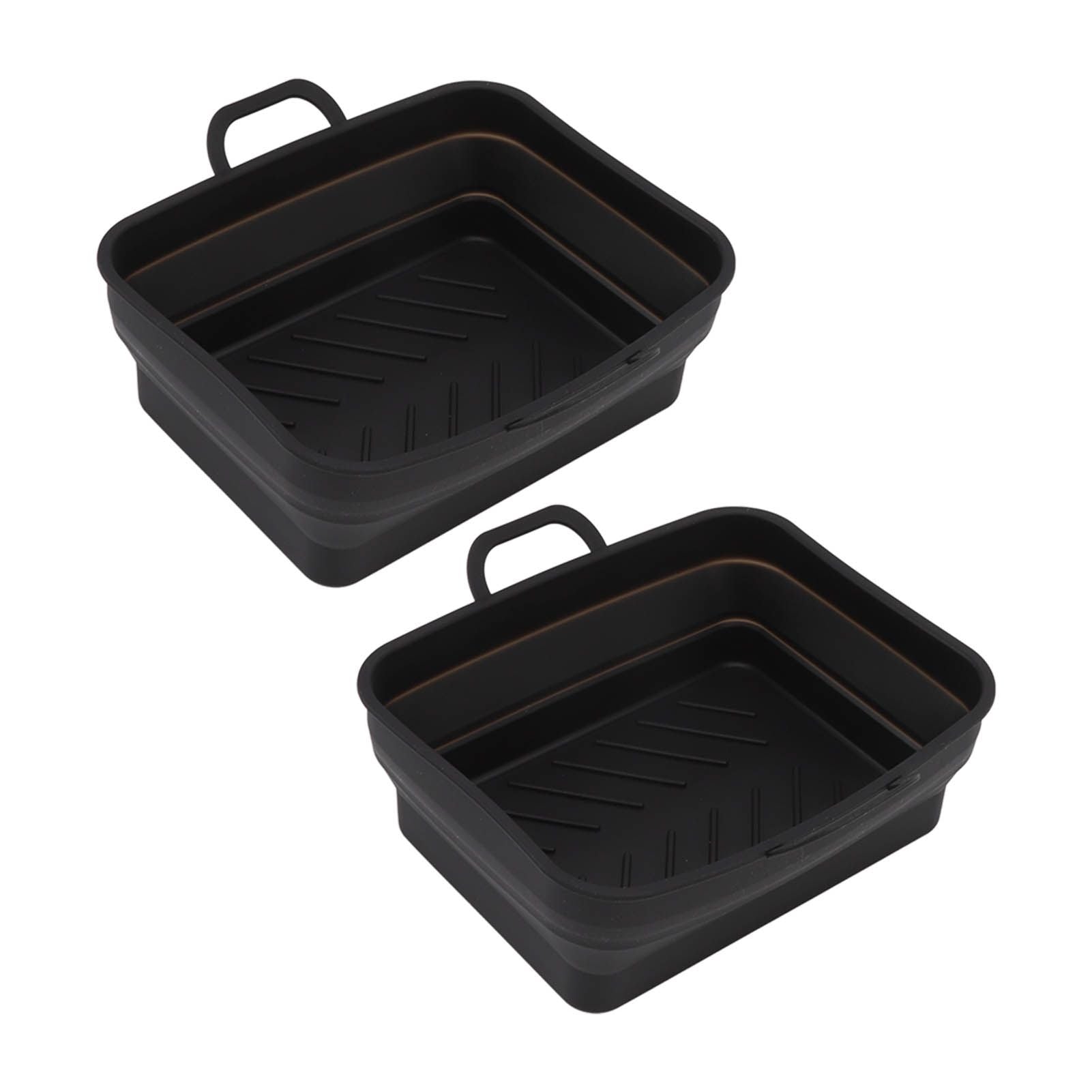 2 Pcs Silicone Air Cooker Pot with Handle Rectangular Fryer Liner Tray Replacement for Kitchen Cooking Accessories Black