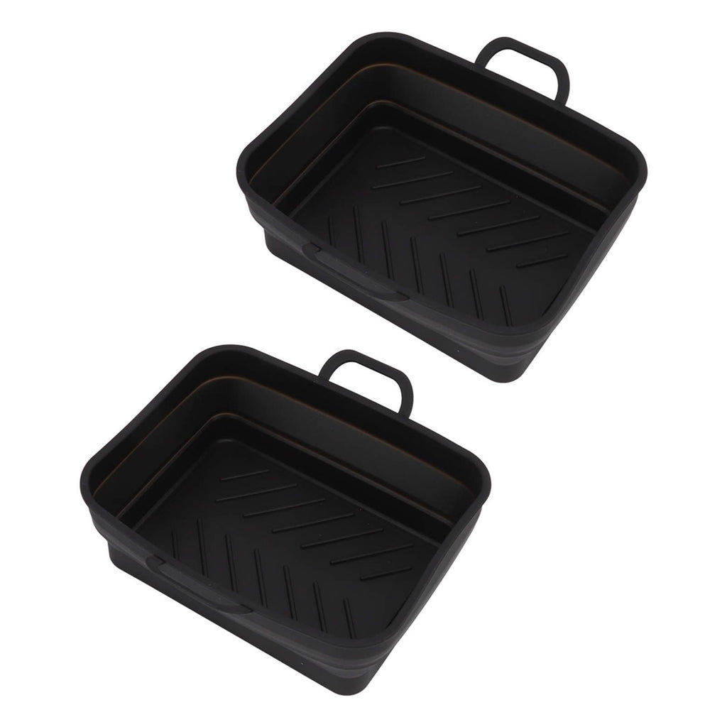 2 Pcs Silicone Air Cooker Pot with Handle Rectangular Fryer Liner Tray Replacement for Kitchen Cooking Accessories Black