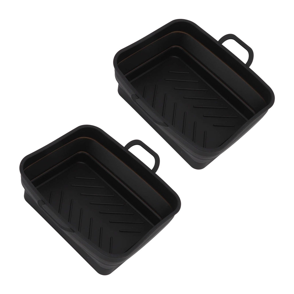 2 Pcs Silicone Air Cooker Pot with Handle Rectangular Fryer Liner Tray Replacement for Kitchen Cooking Accessories Black