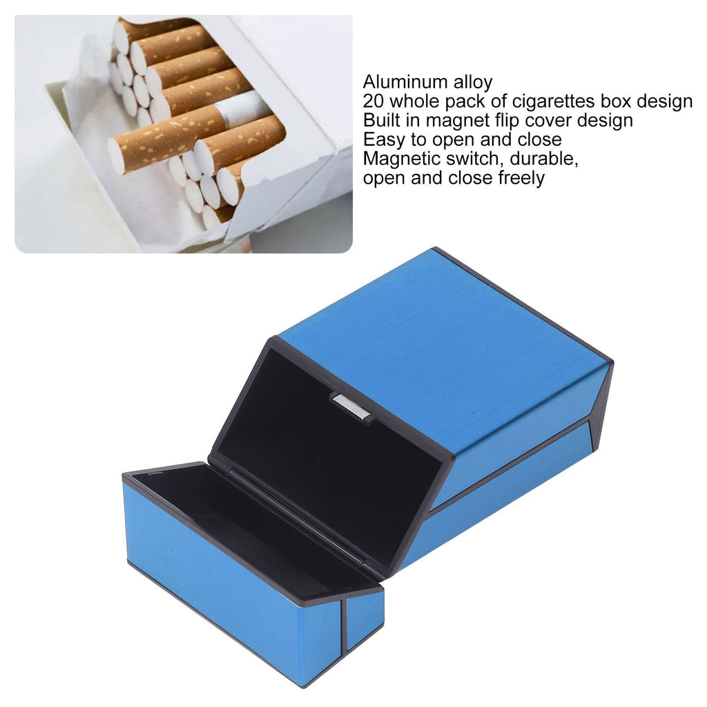 Magnetic Cigarette Case 20 Capacity Universal Flip Cover Aluminum Alloy Cigarette Box for Women Men Blue