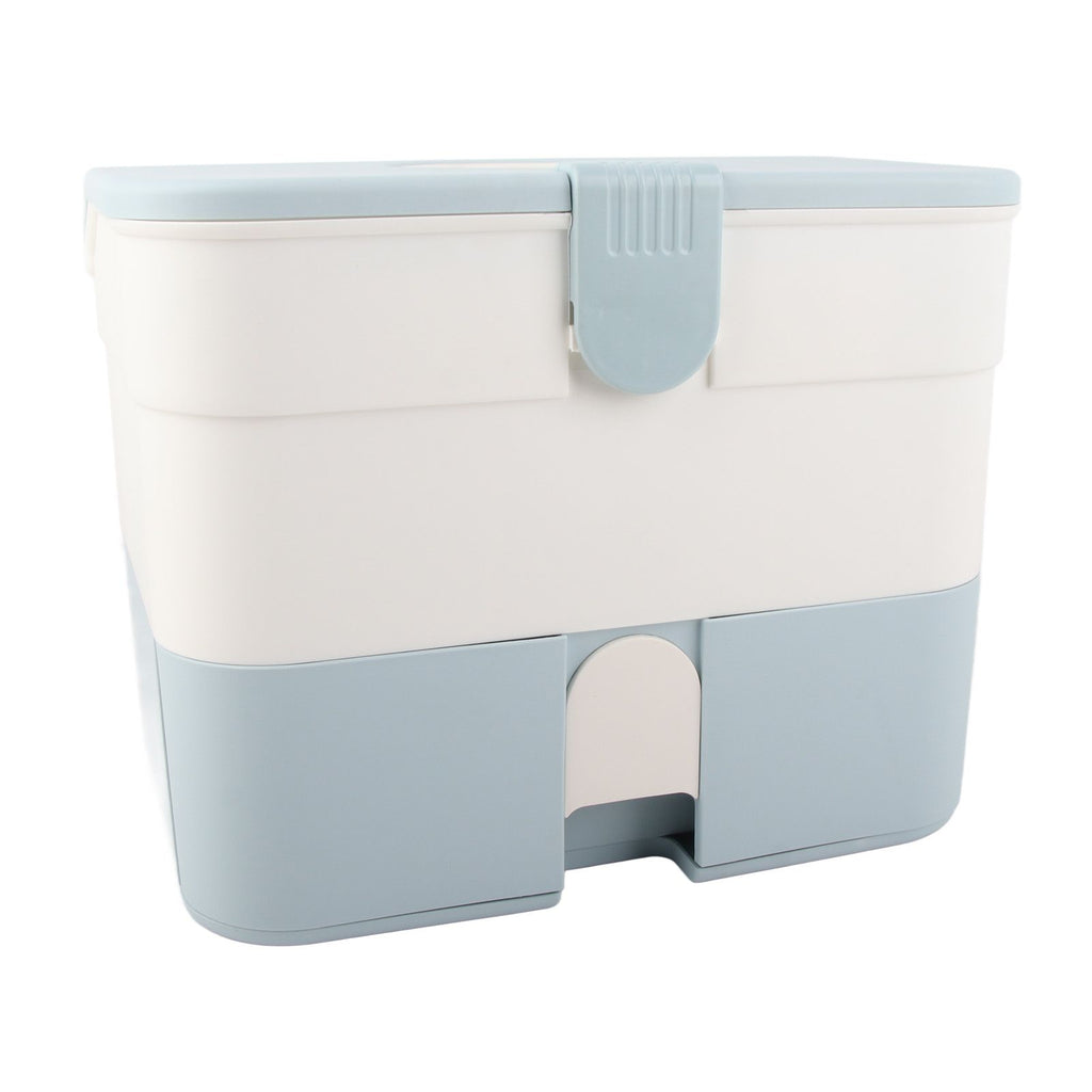 Cosmetic Storage Box 2 Layers Drawer Large Capacity Portable Makeup Storage Box with Handle for Nail Polish Nail Art Blue