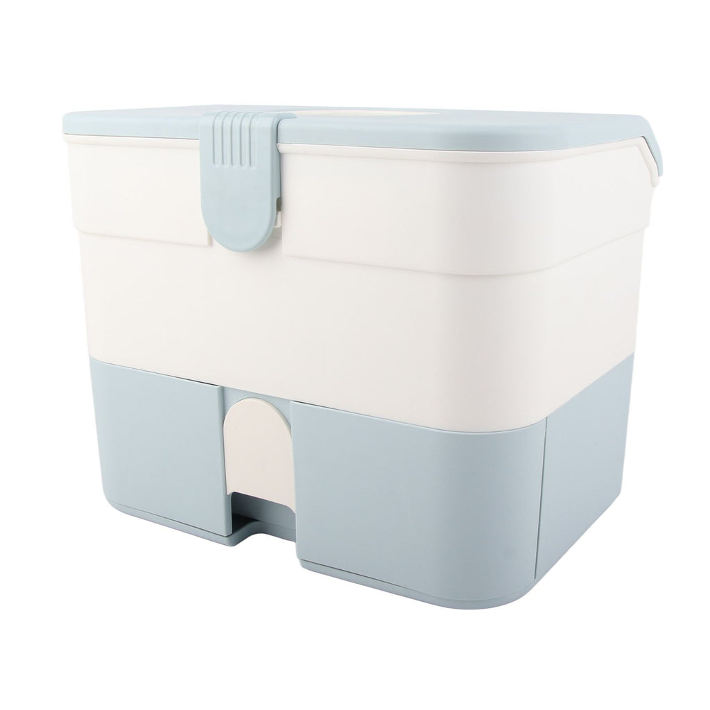Cosmetic Storage Box 2 Layers Drawer Large Capacity Portable Makeup Storage Box with Handle for Nail Polish Nail Art Blue