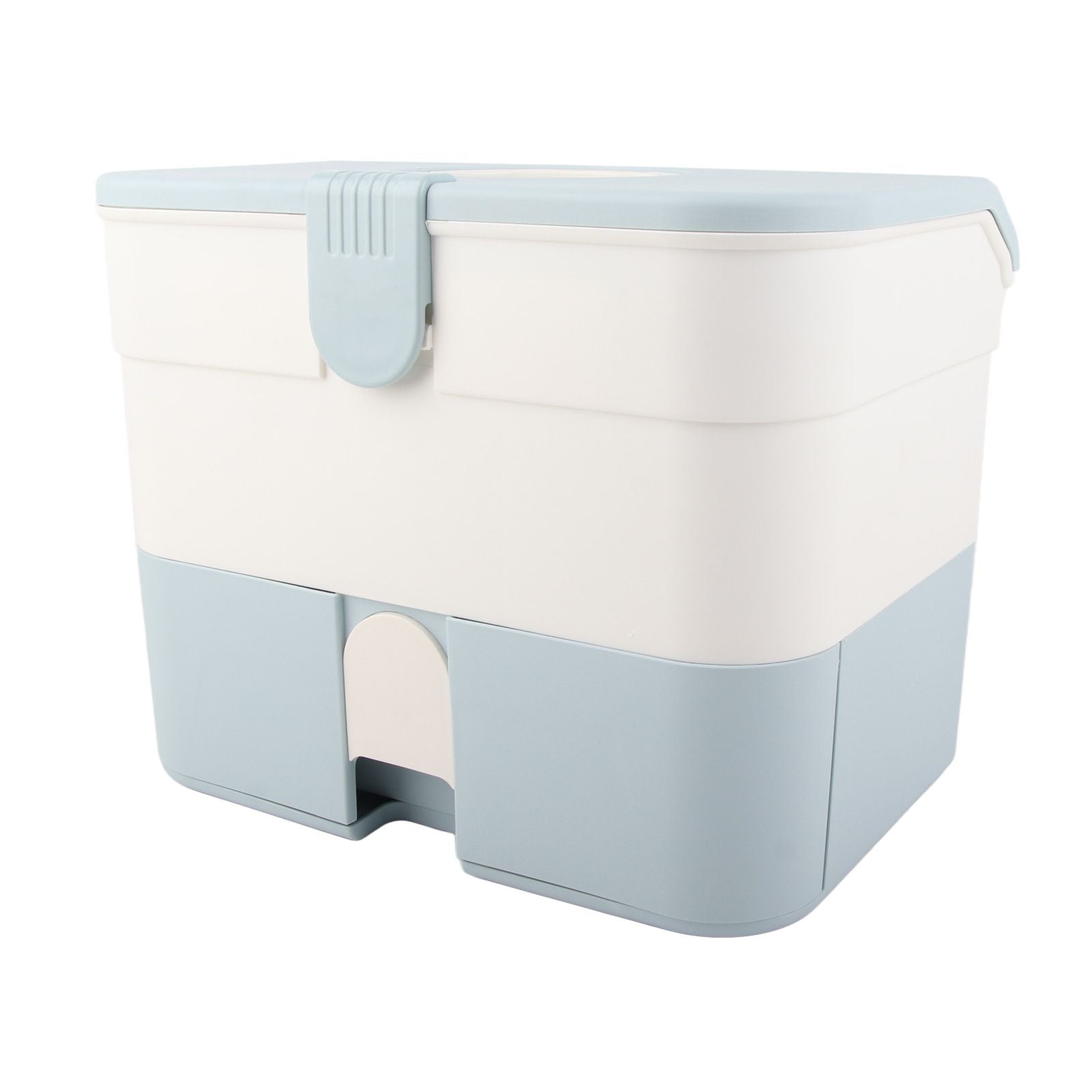 Cosmetic Storage Box 2 Layers Drawer Large Capacity Portable Makeup Storage Box with Handle for Nail Polish Nail Art Blue