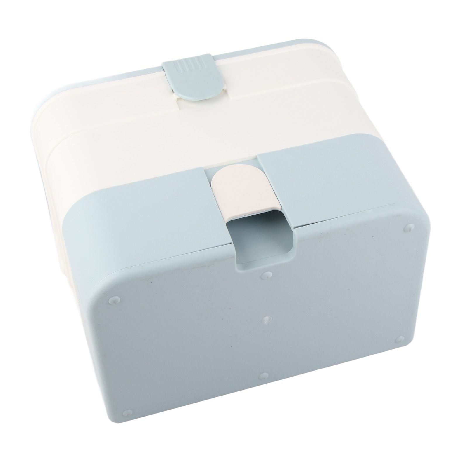 Cosmetic Storage Box 2 Layers Drawer Large Capacity Portable Makeup Storage Box with Handle for Nail Polish Nail Art Blue