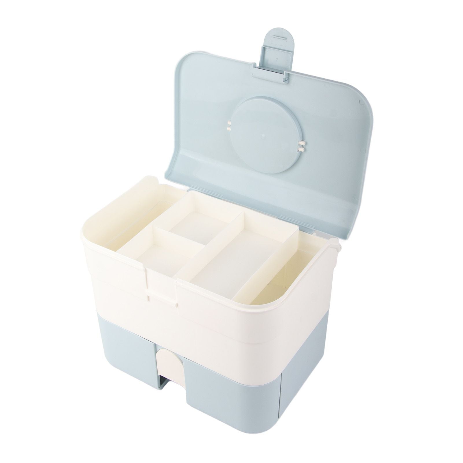 Cosmetic Storage Box 2 Layers Drawer Large Capacity Portable Makeup Storage Box with Handle for Nail Polish Nail Art Blue