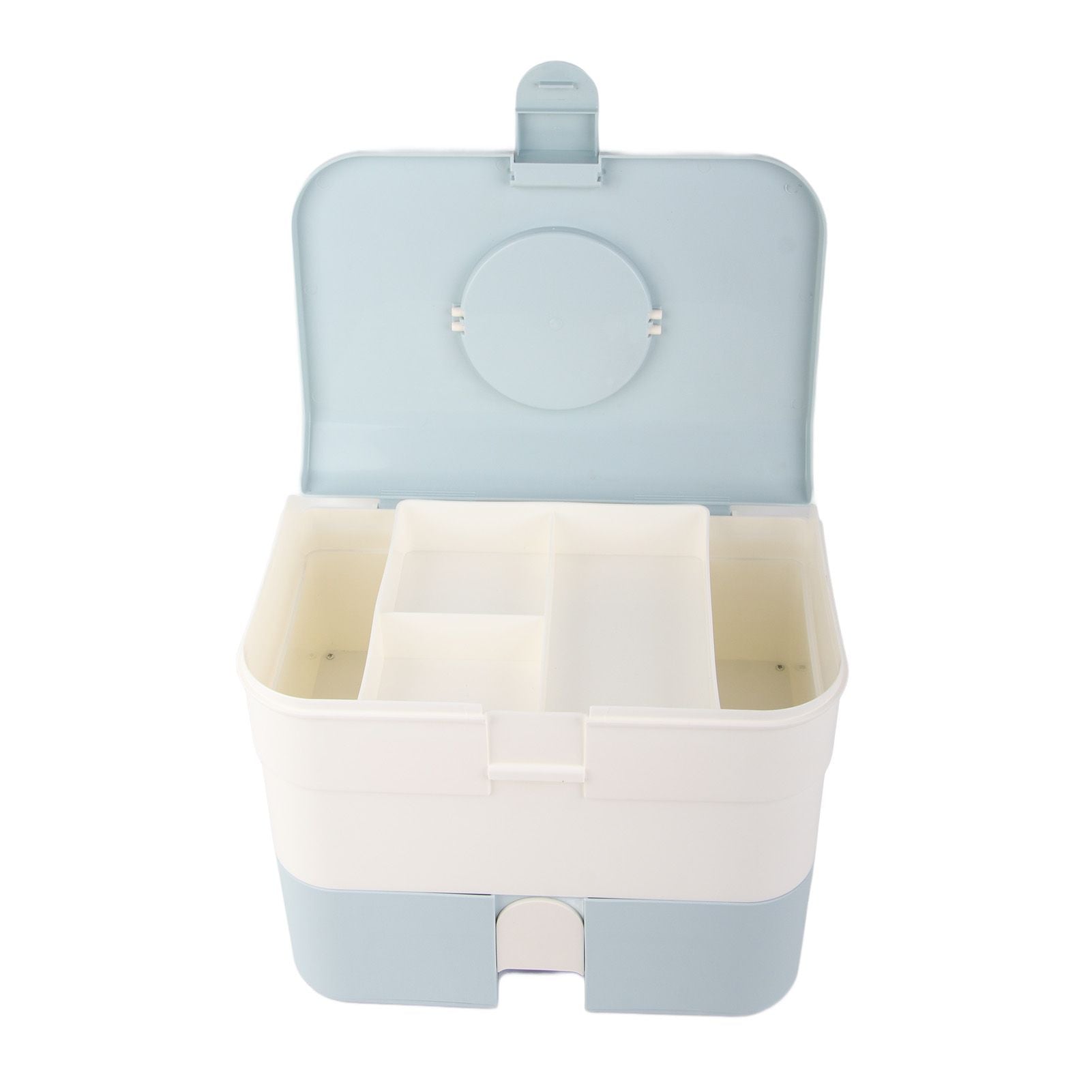Cosmetic Storage Box 2 Layers Drawer Large Capacity Portable Makeup Storage Box with Handle for Nail Polish Nail Art Blue