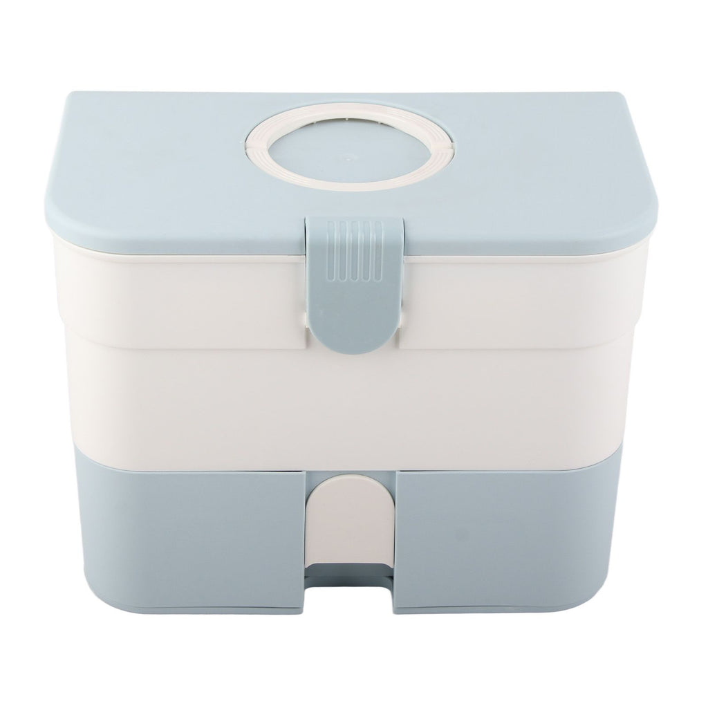 Cosmetic Storage Box 2 Layers Drawer Large Capacity Portable Makeup Storage Box with Handle for Nail Polish Nail Art Blue