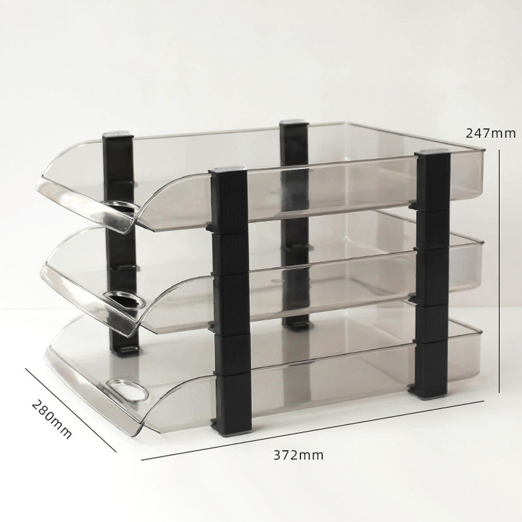 Desk File Letter Tray Layered Classified Documents Rack Acrylic Office Storage Rack Dark Black 3 Layers 280x372x247mm