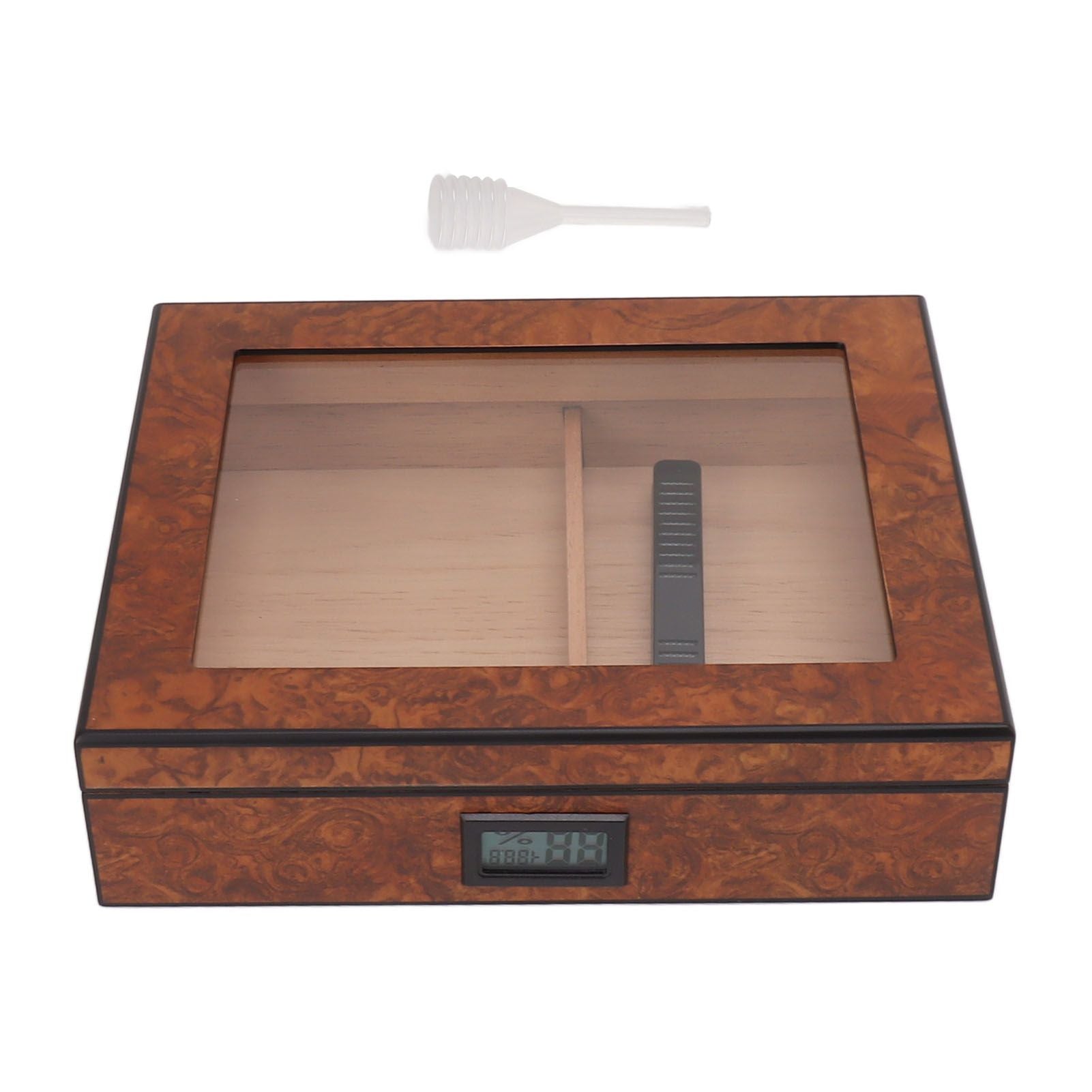 Cigar Humidor Box Portable Cedar Wood Glass Top Cigar Storage Case with Digital Hygrometer Brown