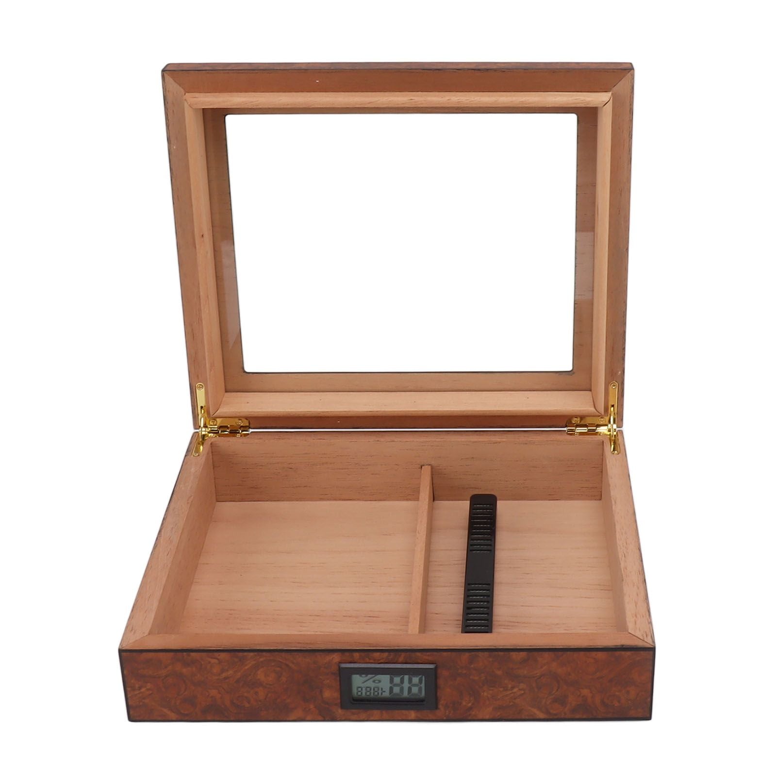 Cigar Humidor Box Portable Cedar Wood Glass Top Cigar Storage Case with Digital Hygrometer Brown