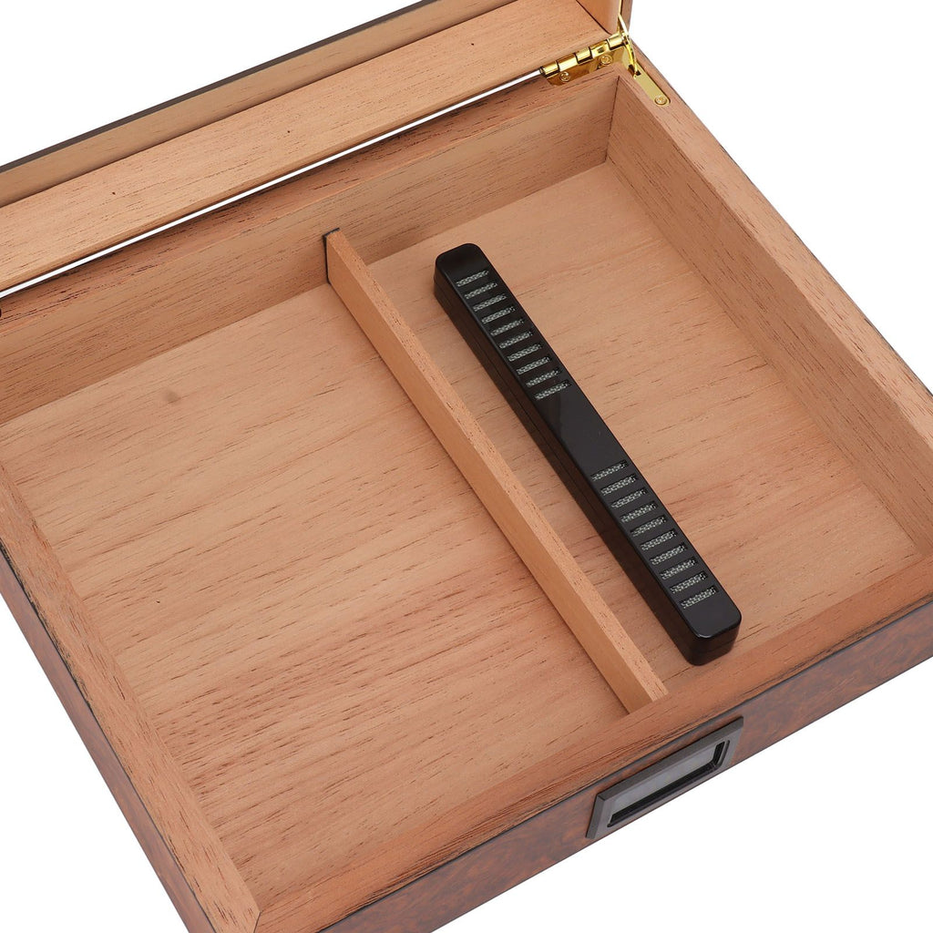 Cigar Humidor Box Portable Cedar Wood Glass Top Cigar Storage Case with Digital Hygrometer Brown