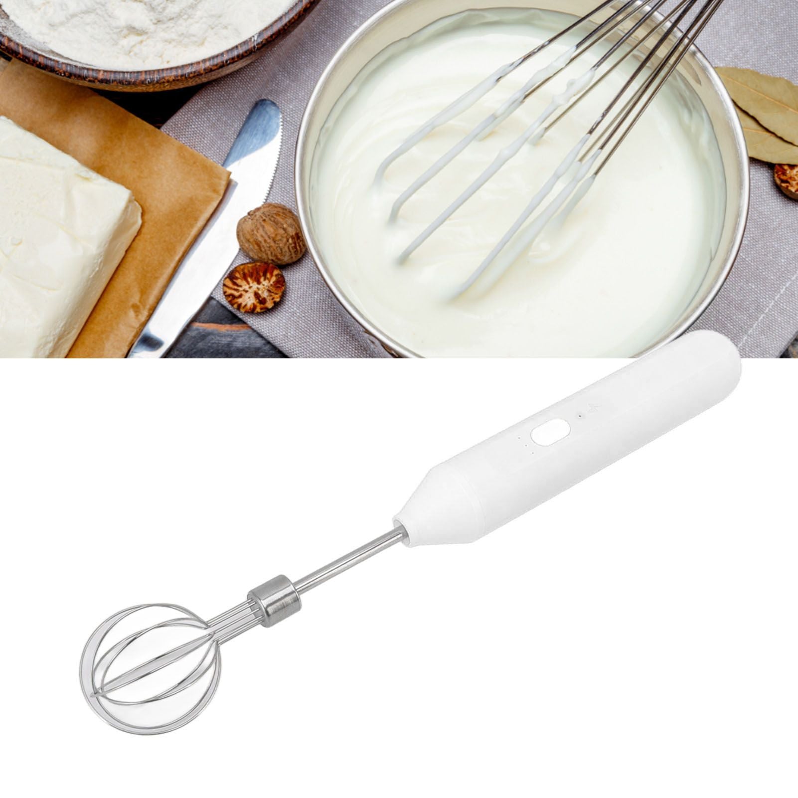 Electric Hand Mixer Three Different Speeds Battery Powered Handheld Milk Frother for Home Baking White