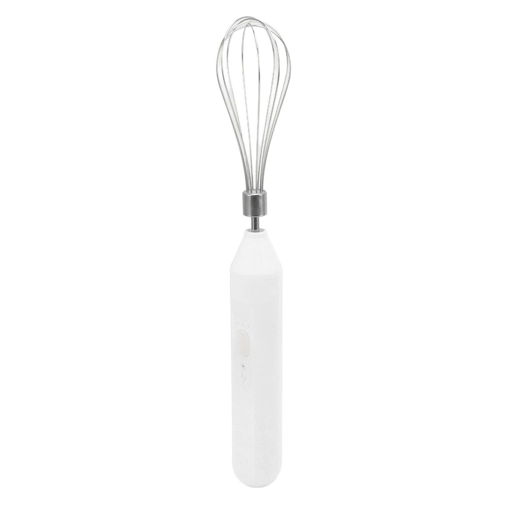 Electric Egg Beater Handheld USB Charging Milk Frother Portable Cordless Drink Mixer with Stainless Steel Whisk White