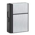 Cigarette Case with Lighter for Men Double Arc Automatic Ejecting Cigarette USB Charging Windproof Cigarette Holder Case Silver