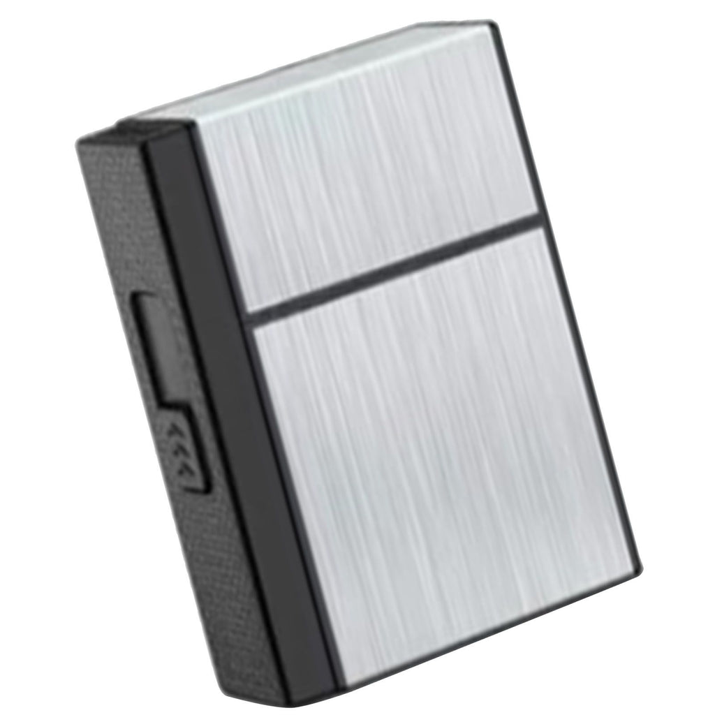 Cigarette Case with Lighter for Men Double Arc Automatic Ejecting Cigarette USB Charging Windproof Cigarette Holder Case Silver