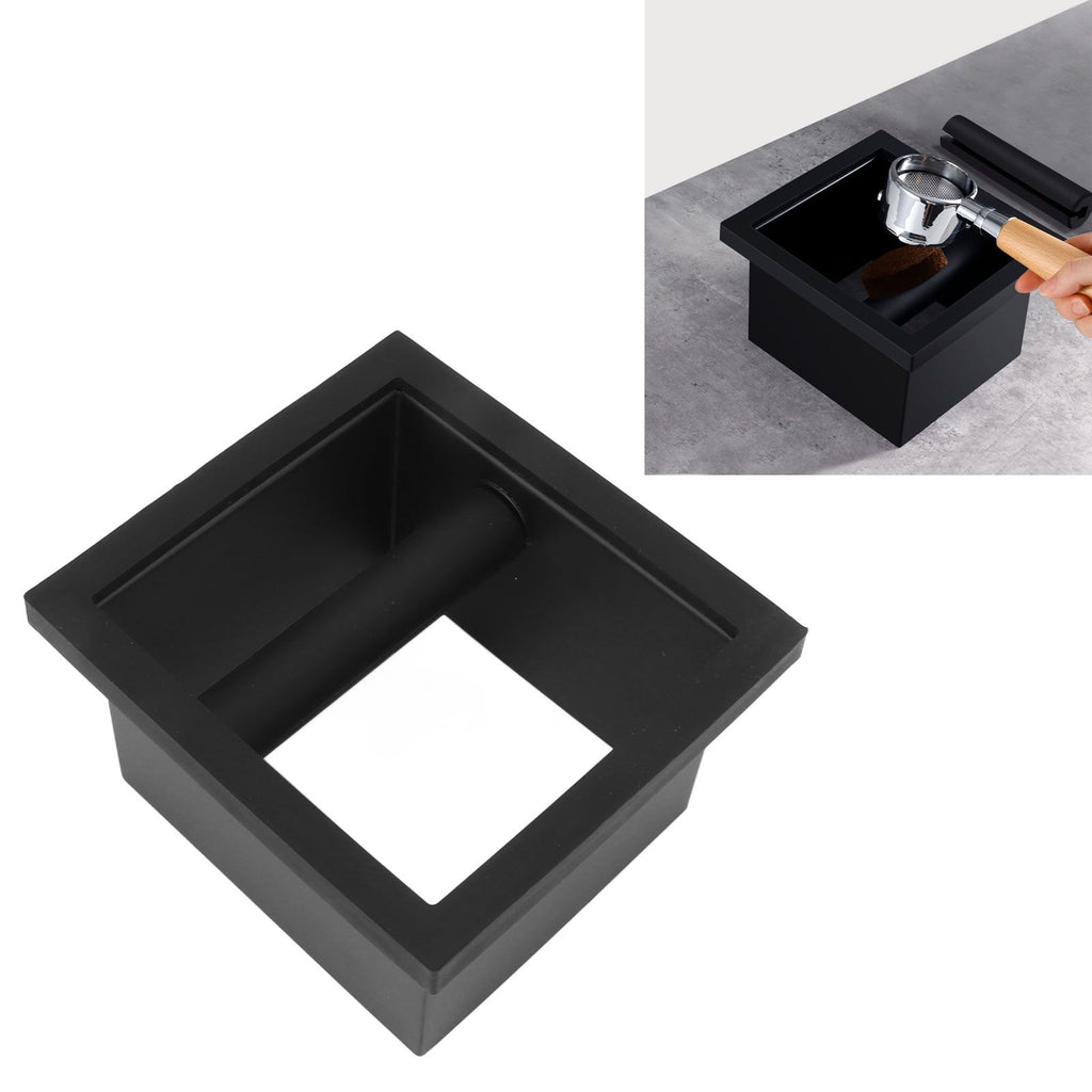 Coffee Ground Knock Box Square Bottomless Black Rubber PTFE Steel Residue Box for Cafe