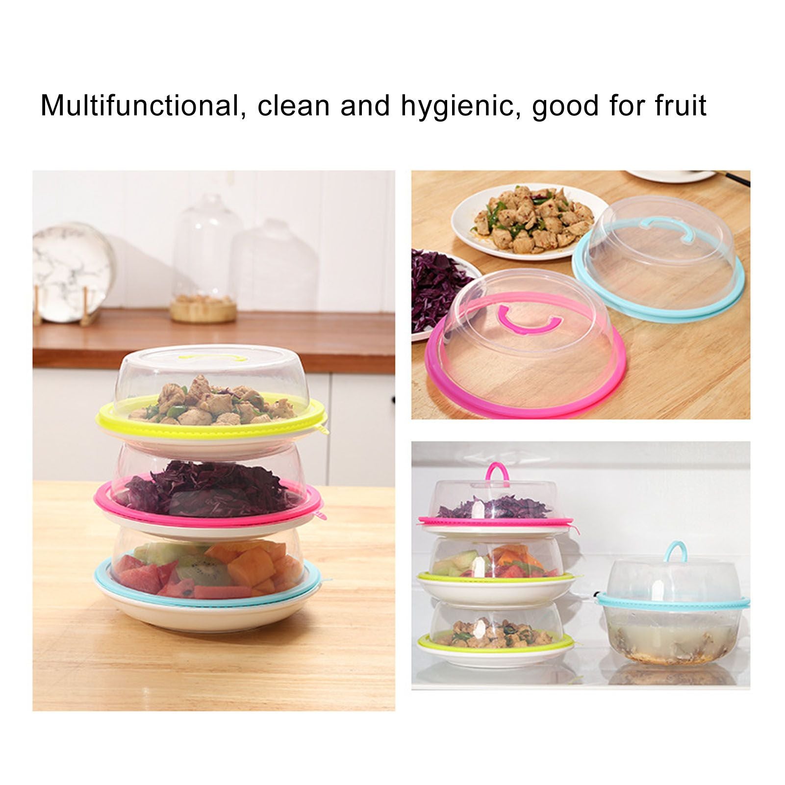 Microwave Heating Sealing Cover Transparent PP Stackable Temperature Keeping Plate Serving Cover for Kitchen Sky Blue