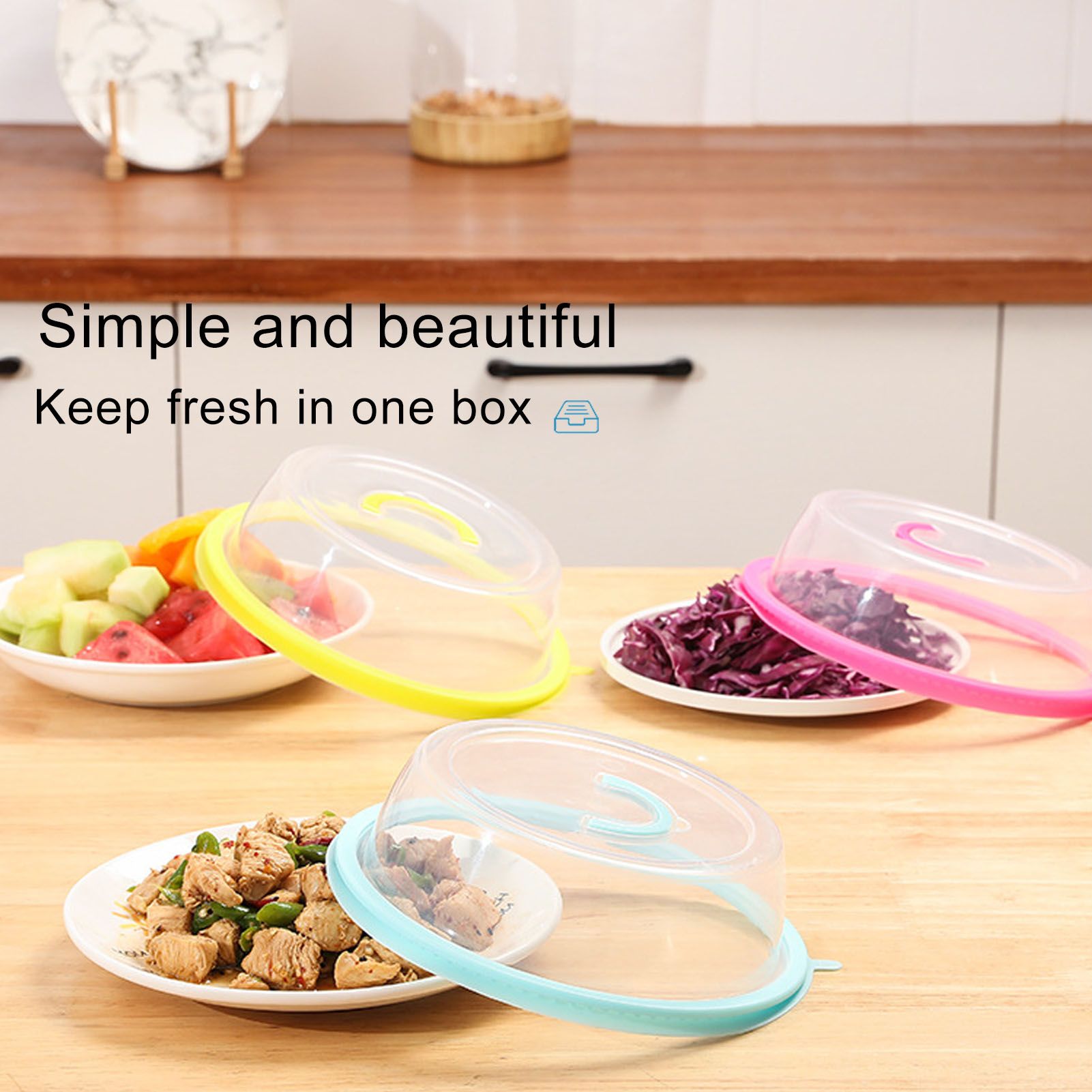 Microwave Heating Sealing Cover Transparent PP Stackable Temperature Keeping Plate Serving Cover for Kitchen Sky Blue