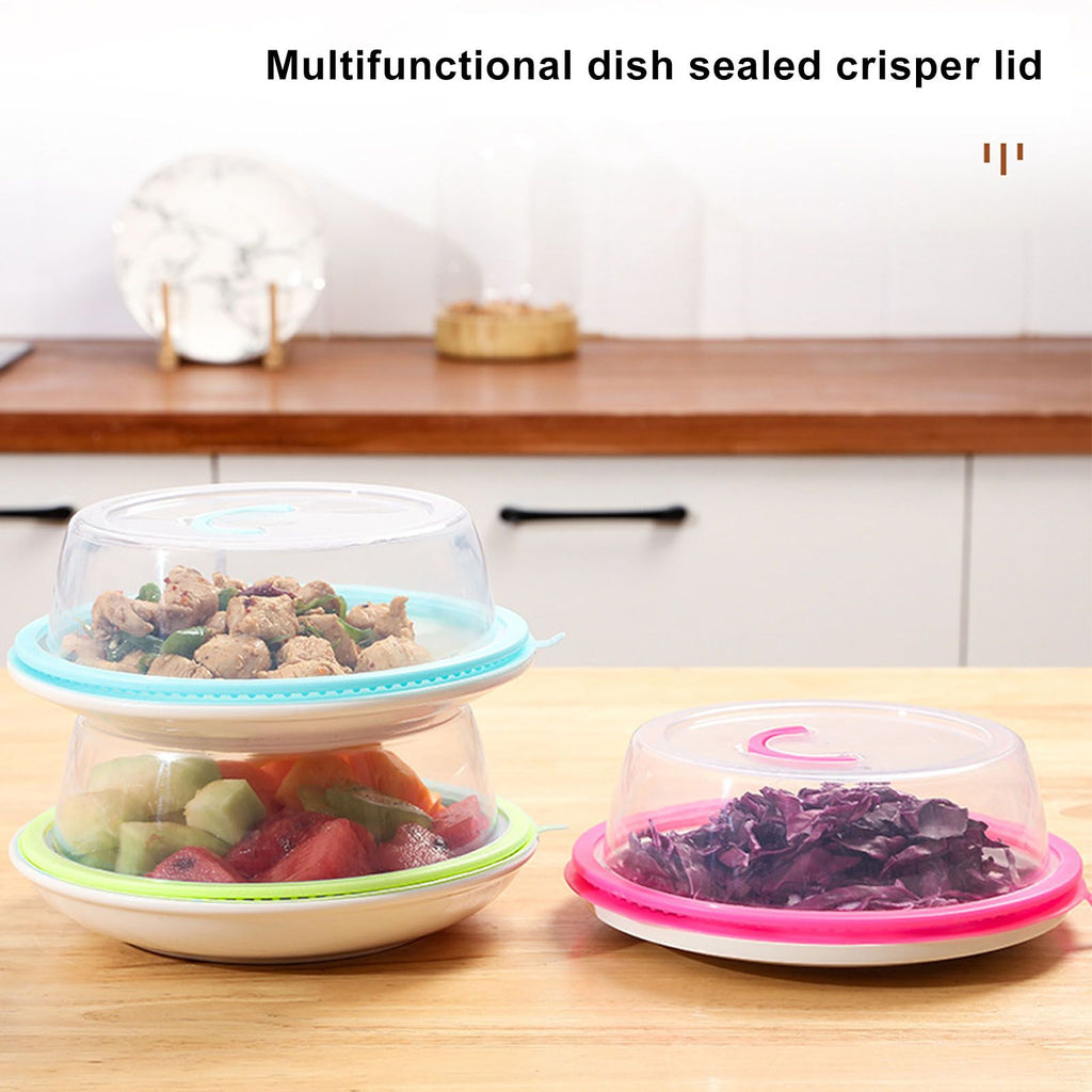 Microwave Heating Sealing Cover Transparent PP Stackable Temperature Keeping Plate Serving Cover for Kitchen Sky Blue