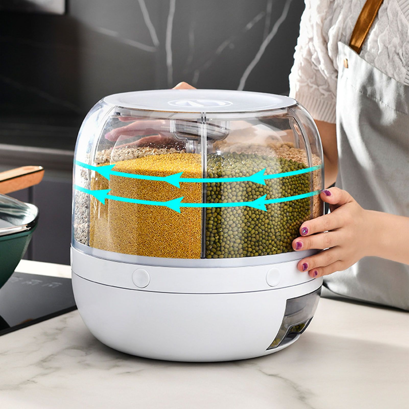 Grains Separate Storage Box Sealed Rotating Rice Bucket Home Insect Damp Proof Rice Storage Tank L 27x27cm/10.6x10.6in