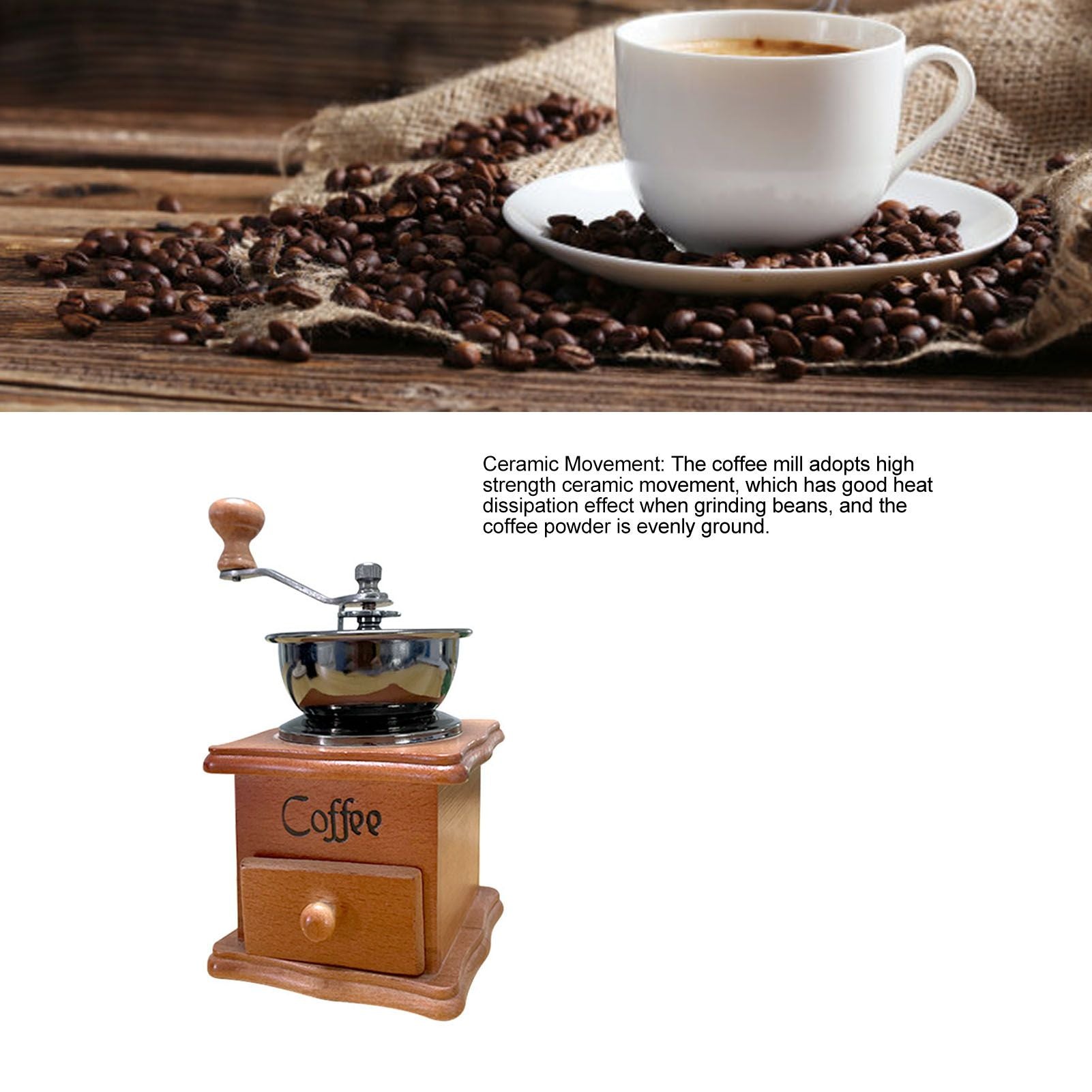Manual Coffee Grinder Italian Retro Portable Stainless Steel Brown Hand Crank Coffee Mill for Home
